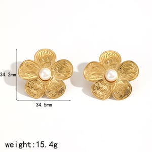 1 Pair Ins Style Flower Stainless Steel  Gold Color Earrings h5 