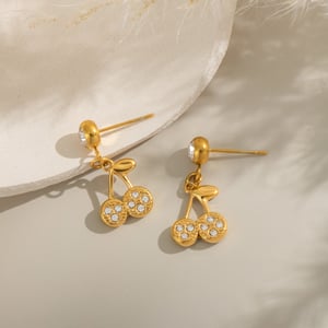 1 Pair Cherry Stainless Steel Gold Color Drop Earrings h5 Picture2