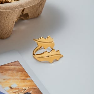 1 Piece Designable Series Natural Leaf Stainless Steel Gold Color Statement Rings h5 Picture6