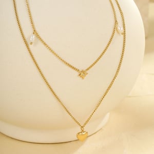 Simple Series Daily Heart Stainless Steel Gold Color Women's Layered Necklaces h5 Picture4