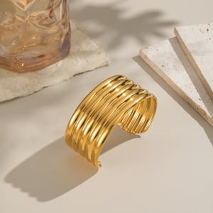 1 Piece Stripe Stainless Steel Gold Color Cuff Bracelet h5 Picture4