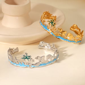 Vacation Turtle Stainless Steel  Gold Color Pearl Statement Rings h5 Picture6