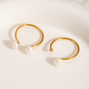1 anello regolabile semplice in acciaio inossidabile color oro con perla h5 Immagine2