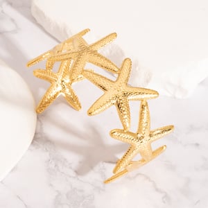 1 Piece Starfish Stainless Steel Gold Color Bangles h5 Picture4