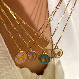 1 Piece Enamel Butterfly Stainless Steel Gold Color Pendant Necklace h5 Picture3
