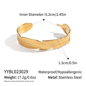 1 Piece Leaf Shape Stainless Steel Gold Color Cuff Bracelet h5