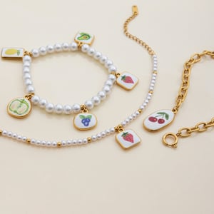 1 Stück Romantische Kirsche Edelstahl Gold Farbe Damen Charm Armbänder h5 Bild7