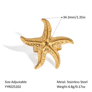1 stuk Zeester roestvrij staal goudkleurige statement ring h5 