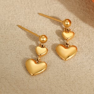 Simple Series Sweet Heart Stainless Steel  Gold Color Women's Drop Earrings h5 Picture4