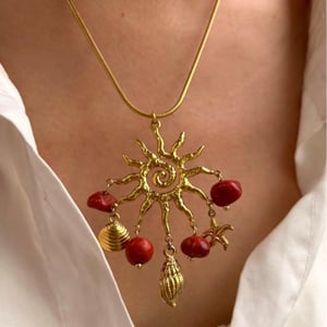 1 Piece Stainless Steel Gold Color  Natural Stone Pendant Necklace h5 Picture4