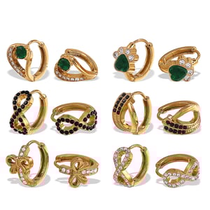 1 Pair Stainless Steel Gold Color Crystal Hoop Earrings h5 Picture4