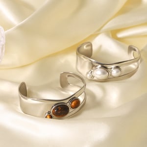 1 Pair Simple Series Daily Stainless Steel Gold Color Pearl Women's Bangles h5 Picture6
