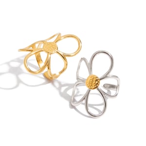1 Piece Exquisite Flower Stainless Steel Gold Color Statement Rings h5 Picture5