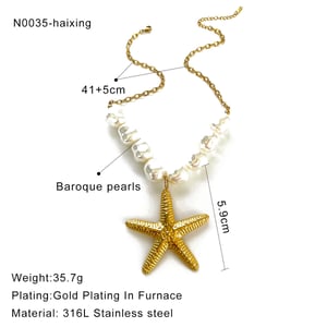 1 Piece Starfish Stainless Steel Gold Color Pendant Necklace h5 Picture2