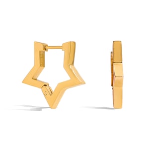 1 Pair Simple Series Classic Star Stainless Steel Gold Color Women's Hoop Earrings h5