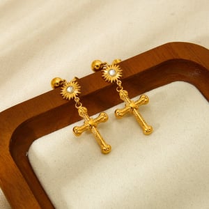 Classic Series Retro Cross Stainless Steel  Women's Stud Earrings h5 Picture3