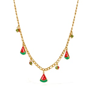 1 pezzo di collana con ciondolo da donna in acciaio inossidabile color oro con frutti policromi h5