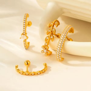 1 Piece Simple Series Simple Star Copper   Gold Color  Zircon Women's Piercings Earrings h5 Picture4