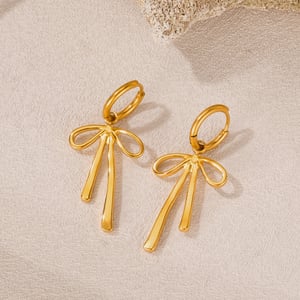1 Paar einfache Serie täglich Schleife Knoten Edelstahl Gold Farbe Damen Tropfen Ohrringe h5 Bild3