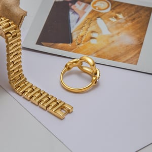 1 Pair Luxurious Series Stainless Steel Gold Color Women's Gemstone Rings h5 Picture7