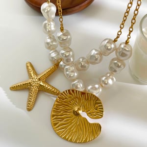 1 Piece Starfish Stainless Steel Gold Color Pendant Necklace h5 Picture5