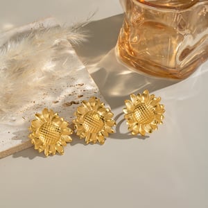 Sunflower Stainless Steel Gold Color Earring Set h5 Picture2