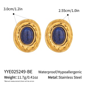 1 Pair Classic Stainless Steel Gold Color Natural Stone Stud Earrings h5