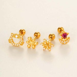 1 Piece Cat Shape Copper Gold Color Zircon Women's Piercings Earrings h5 Picture4