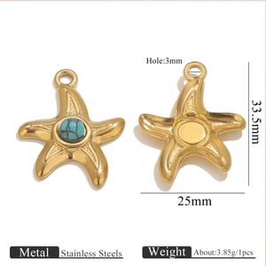 1 Piece DIY Starfish Natural Stone Stainless Steel Women's Pendants h5