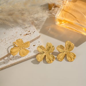 Flower Stainless Steel Gold Color Earring Set h5 Picture2