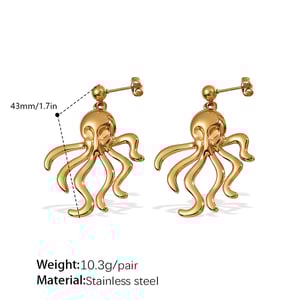 Octopus Stainless Steel Gold Color Drop Earrings h5