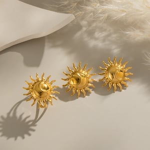 Sun Stainless Steel Gold Color Earring Set h5 Picture3