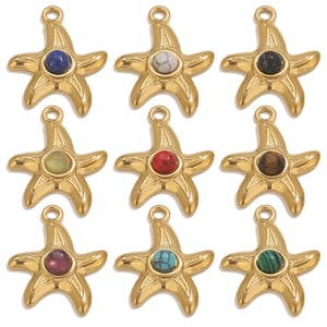 1 Piece DIY Starfish Natural Stone Stainless Steel Women's Pendants h5 Picture2