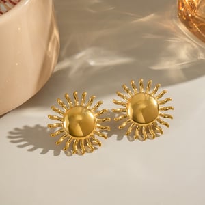 1 Pair Sun Stainless Steel Gold Color Stud Earrings h5 Picture3