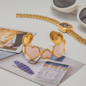 1 Piece Romantic Series Pink Heart Stainless Steel Gold Color Women's Bangles h5 Picture6