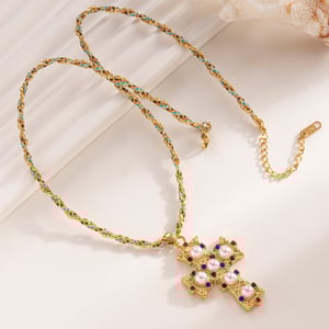 1 Piece Retro Cross Stainless Steel  Gold Color Pendant Necklaces h5 Picture5
