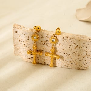 Classic Series Retro Cross Stainless Steel  Women's Stud Earrings h5 Picture4
