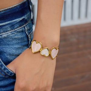 1 Piece Romantic Series Pink Heart Stainless Steel Gold Color Women's Bangles h5 Picture4