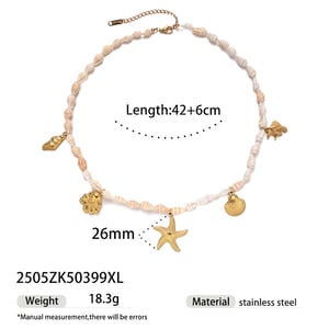 1 Piece Stainless Steel  Gold Color Shell Beaded Necklaces h5