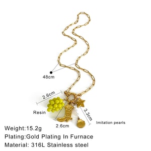 1 Piece Grape Stainless Steel Gold Color Pendant Necklace h5 Picture2