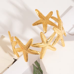 1 Piece Starfish Stainless Steel Gold Color Bangles h5 Picture2
