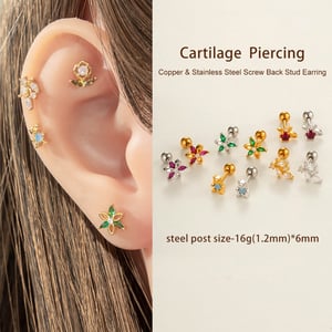 1 Piece Simple Flower Copper Gold Color Zircon Women's Piercings Earrings h5 Picture5