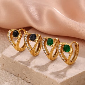 1 Pair Stainless Steel Gold Color Crystal Hoop Earrings h5 Picture2