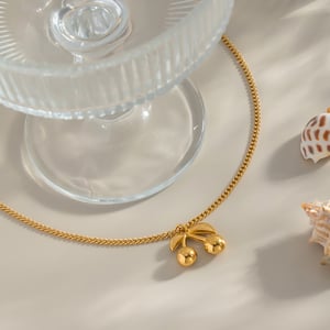 Cute Cherry Stainless Steel Gold Color Pendant Necklaces h5 Picture4