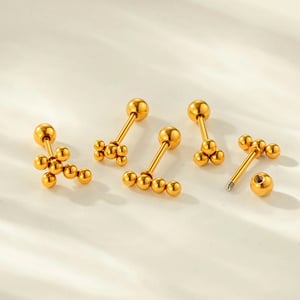 1 Piece Beaded Stainless Steel Gold Color Zircon Piercings Earring h5 Picture3