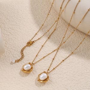 1 Piece Stainless Steel Gold Color Pearl Pendant Necklace h5 Picture3