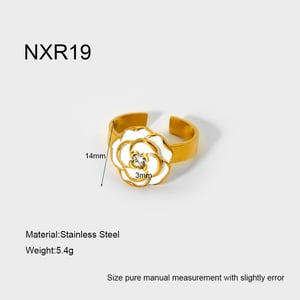 Luxurious  Elegant Flower Stainless Steel   Gold Color  Rings Display Set h5