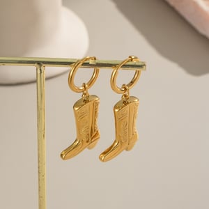 1 Pair Boots Stainless Steel Gold Color Drop Earrings h5 Picture4
