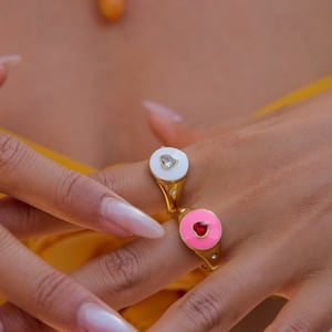 1 Stück bunte Herz Edelstahl Gold Farbe Statement Ringe h5 Bild3