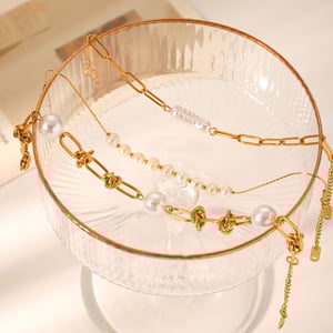 1 Pair Simple Series Daily Beads Stainless Steel   Gold Color  Pearl Women's Beaded Bracelets h5 Picture6